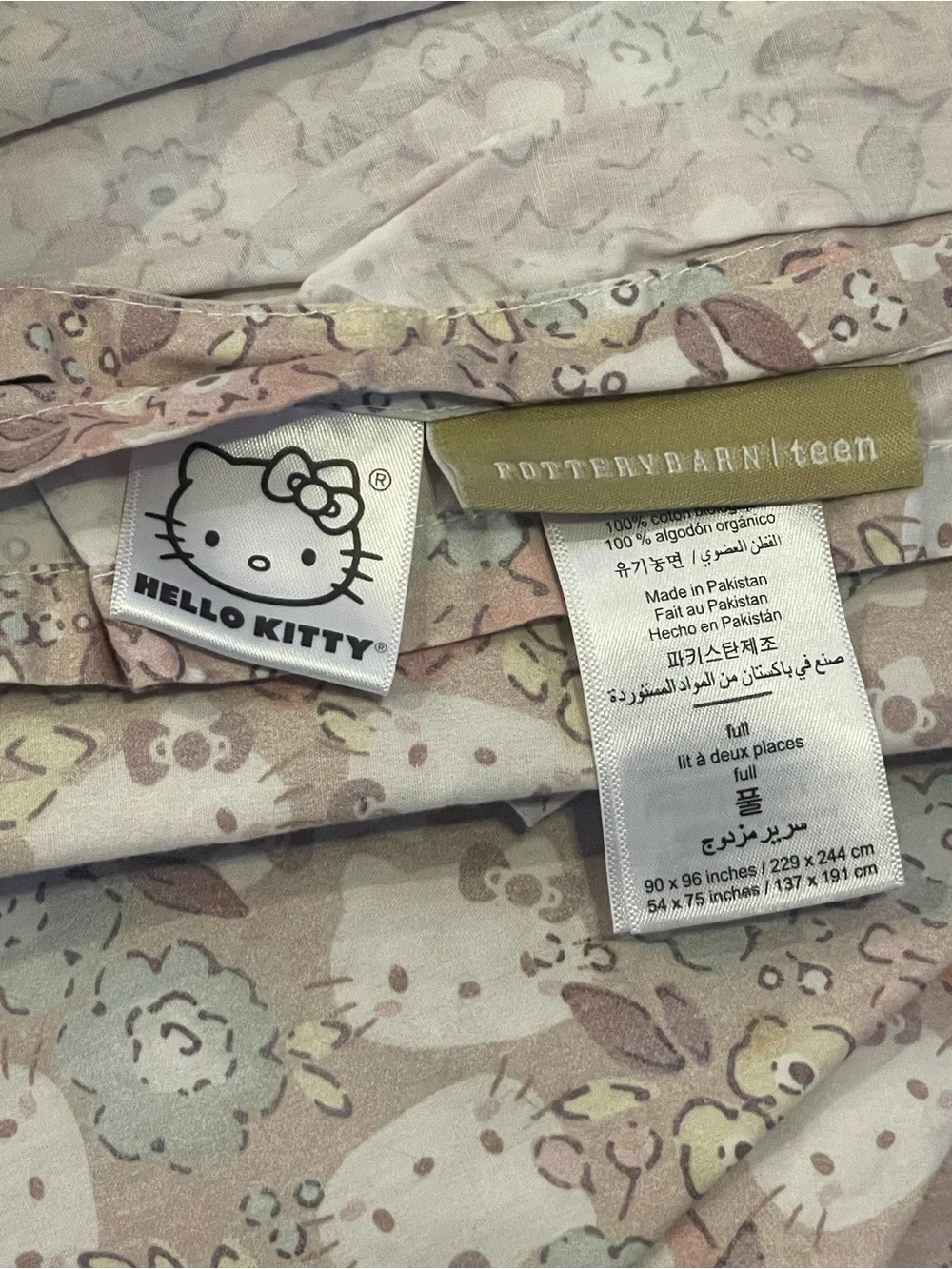 Pottery Barn Teen x Hello Kitty Organic Cotton Full Sheet Set Floral Pink